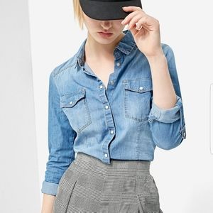 Stradivarius mid-wash jean shirt
